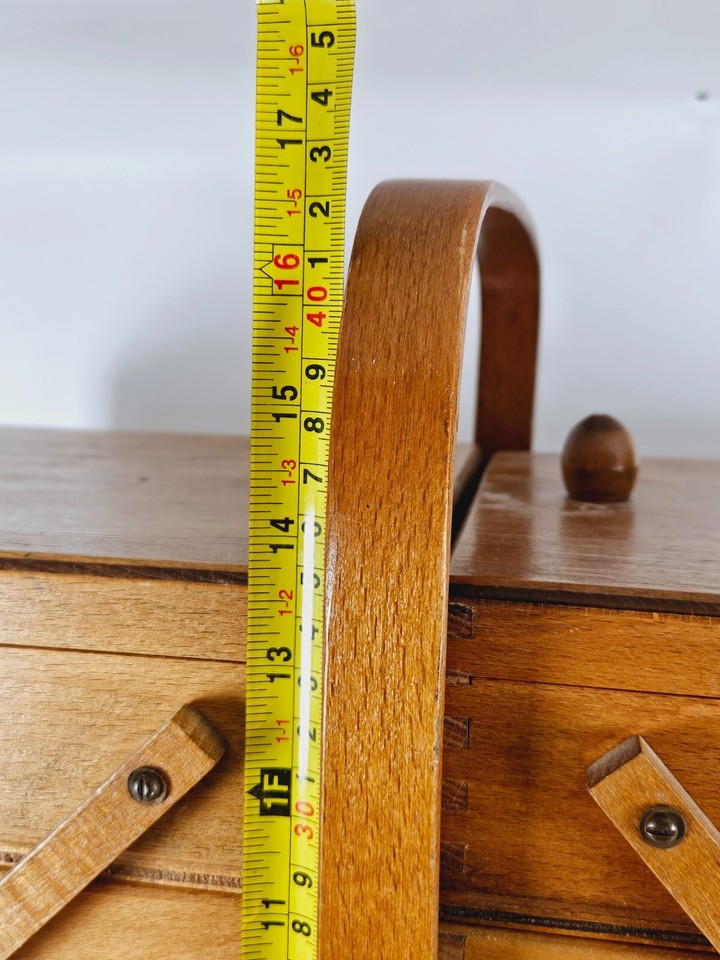 Wooden Cantilever Sewing Craft Jewellery Box on Legs Vintage Retro Mid