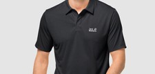 Jack Wolfskin Mens Pack Go Polo NEW BLACK MEDIUM Casual Polo Golf Shirt