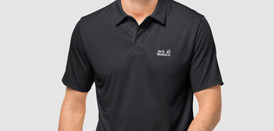 Jack Wolfskin Mens Pack & Go Polo NEW BLACK MEDIUM Casual Polo Golf Shirt
