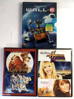 New Lot of 3 Disney DVD: Wall-E, Tady Tramp 2, Hannah Montana ,NIB Sealed