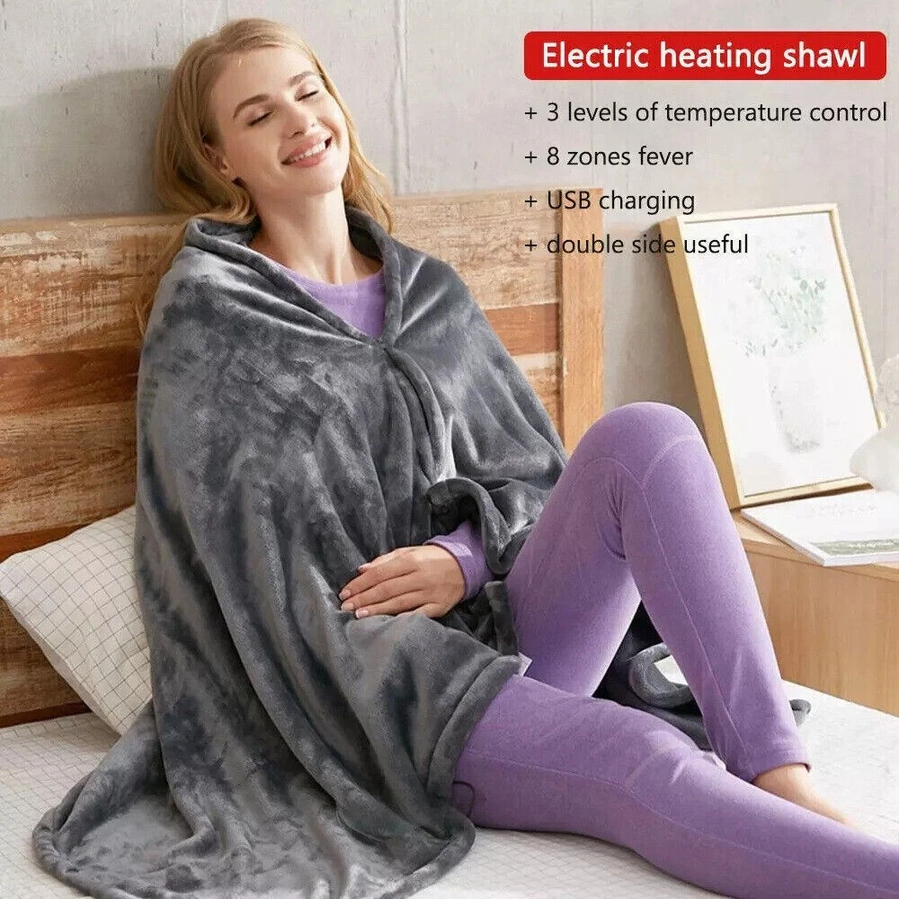 Heated Warming Poncho with Temp Control and Zip USB Charging Blanket Shawl  NEW | eBay
