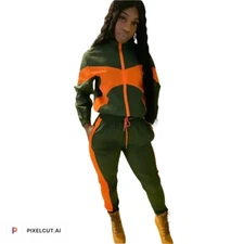 USA Women Sexy Two Piece Set Splicing Top+Long Pants  Casual Outfits Tracksuit 