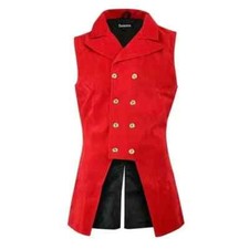 Mens Double Breasted Governor Vest Waistcoat Vtg Brocade Gothic Steampunk Red