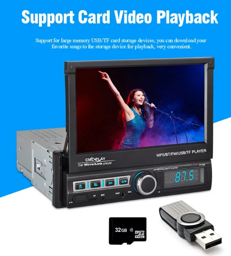 7" Single 1 DIN Flip out Touch Screen Car MP5 Stereo Radio Bluetooth Mirror Link - Picture 7 of 11