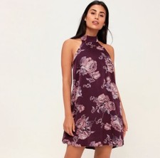 Lulu’s Darling Dearest Blush Purple Plum Floral Print Swing Dress Size XS NWT