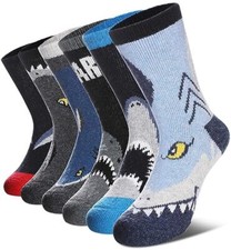 Kids Merino Wool Hiking Socks for Boys Girls Toddlers 8-12 Years 6 Pairs Shark