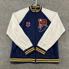 Polo Ralph Lauren Jacket Mens XL Blue Navy White Varsity P Wing Cotton Full Zip