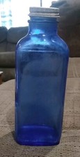 Vtg Cobalt Blue Glass Screw Top 7-1/4" Tall Rectangle Medicine Bottle 16