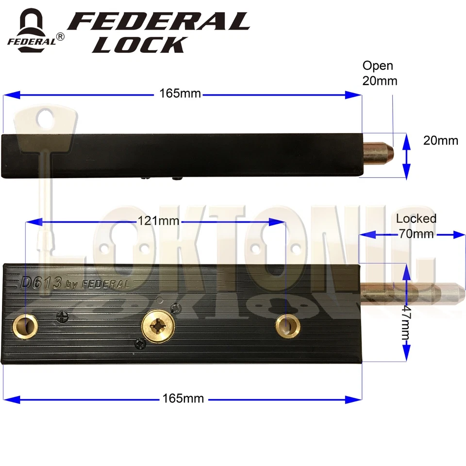 Federal Enfield Genuine Original Garage Door Bolts Lock One PAIR MK9 NEW 2024 - Image 4 of 4
