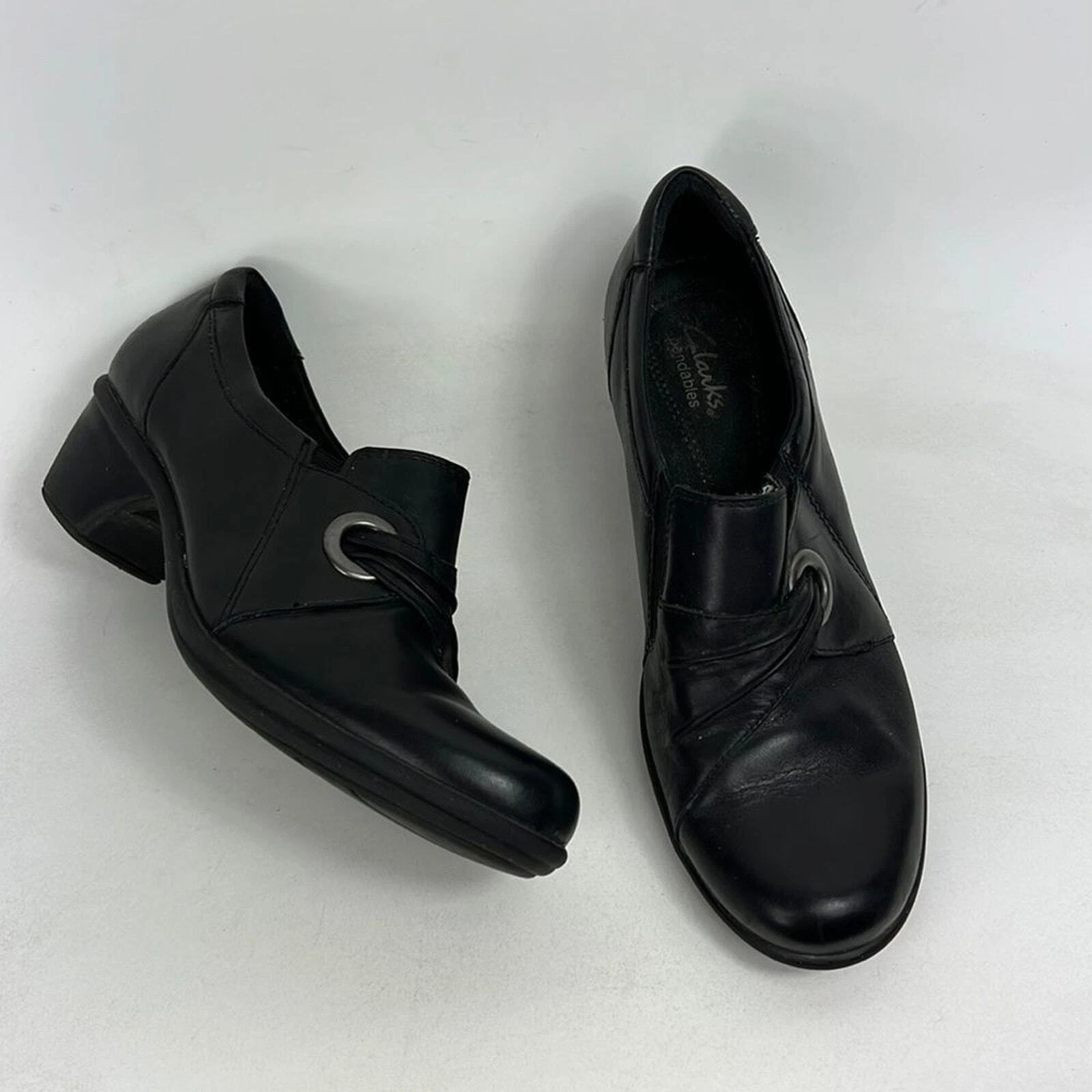 Mocassini Clarks tacco us donna taglia 7 5 pieghevoli pelle nera minimalista