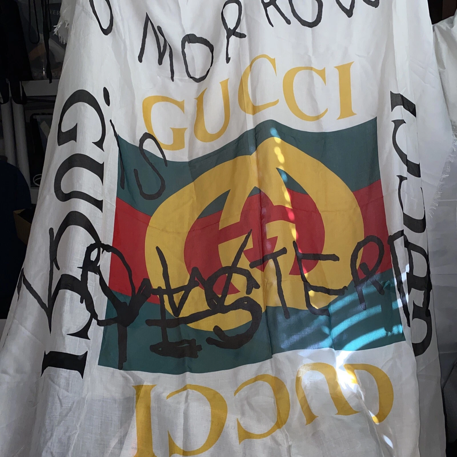 GUCCI SCARF SL TOMORROW GG Logo Modal/Soie Multicolore Écharpe 140x140cm, Autentique