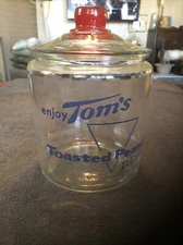 Vintage Enjoy Tom’s Toasted Peanuts Delicious Glass Jar 10” Tall Countertop