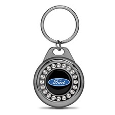 Ford Logo Crystal Rhinestone Roundel Black Metal Carbon Fiber Key Chain