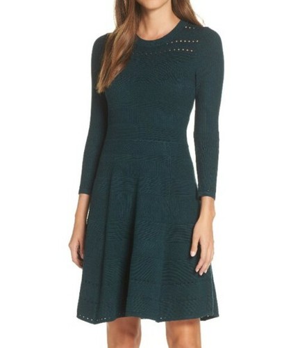 Pine Green Knit Fit \u0026 Flare Dress Women 