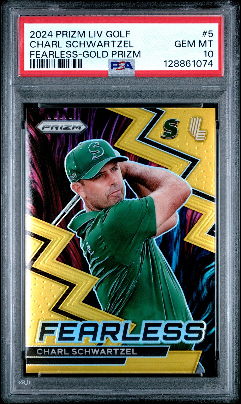 2024 PANINI PRIZM LIV GOLF FEARLESS GOLD PRIZM #5 CHARL SCHWARTZEL 1/10 PSA 10