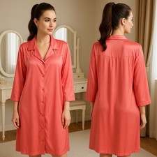 Vanity Fair Coral Nightgown Embroidered Soft Feminine Elegant Lounge Shirt Large