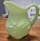 Vintage FENTON Glass Custard Green Satin Pitcher Water Lily Vaseline Uranium