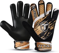 Soccer Goalie Gloves - Size 4 Suitable for 6 to 9 Years Old, Golden/Black