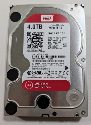 New ListingWD Red 4TB NAS Hard Drive 3.5" SATA 64MB WD40EFRX - CMR Tech / Passed SMART