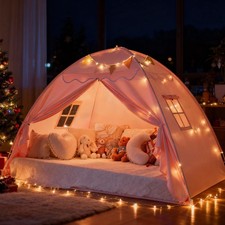 Toddler Bed Tent Canopy Lights Flags Indoor Floor Kids Play Tent Playhouse -...