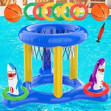 Pool Games Toys Set for Kids, Floating Pool Basketball Hoops & Pool Ring Toss...