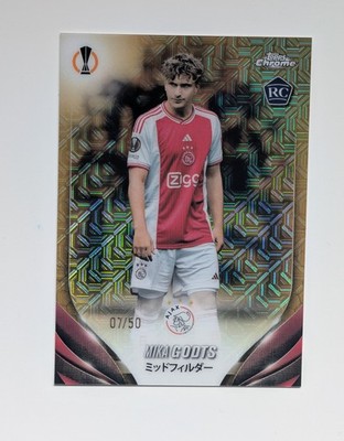Mika Godts /50 Topps Chrome UCC 2023-24 Gold Japanese Version Ajax Rookie RC