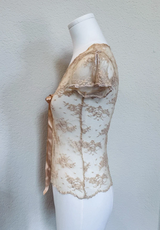 Shameless Size S Beige Lace Top With Ribbon Detail Coquette Whimsy Fairy - Image 4 of 4