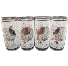 4 Asian Influence Butterfly and Rose Tumblers Drinkware 12oz Anchor Hocking 