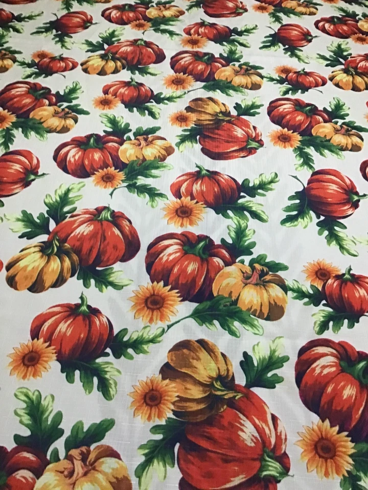 Fall Pumpkin and Sunflower Fabric Tablecloth Actual Measure 62 x 86" Farmhouse - Image 4 of 4