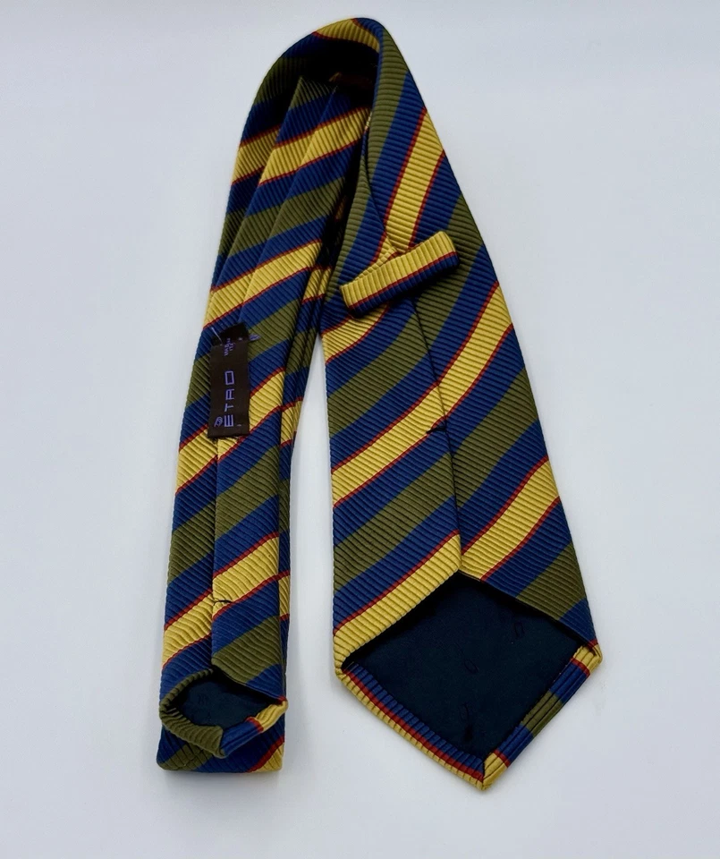 Corbata Etro Milano Hecha en Italia 100% Seda Rayas Hombre Multicolor Profesional Foto 4 de 4