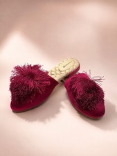 Birdies Fuchsia Pink Pom Pom Satin Songbird Mule Slipper Size 6