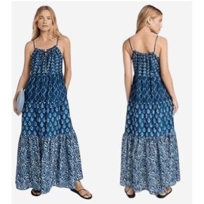 FAHERTY Sun Chaser Organic Cotton Silk Sunburst Tassel Boho Tiered Maxi Dress