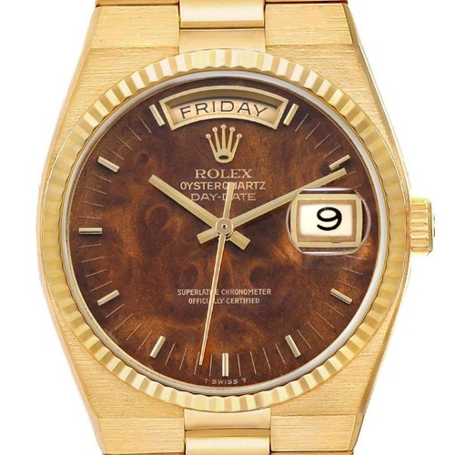 Rolex President Oysterquartz Day Date Yellow Gold Burlwood Mens Watch 19018