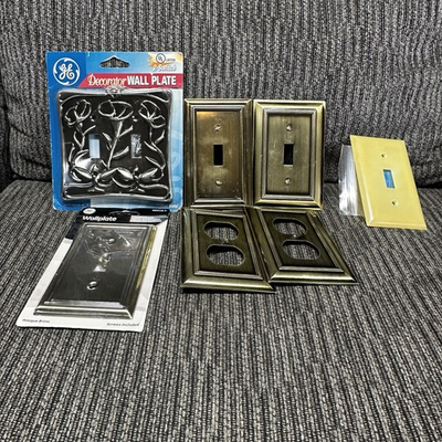 #ad 6 Vintage GE Switch Outlet Covers Antique Brushed Brass * Heavy Duty * w Screws $75.00