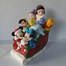 Disney Store Exclusive Mickey & Friends Ceramic Snow Sled Christmas Cookie Jar