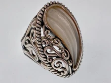 Carolyn Pollack Carved Abalone MOP Pearl Scroll Band Sterling Silver Ring Size 9