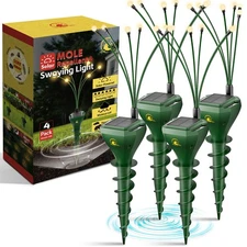 4 Packs Solar Mole Repellent with Garden Lights, Upgraded Gopher Deterrent fo...