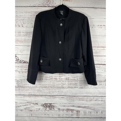 Bob Mackie Studio Jacket Women's 14 Black Collarless Button Front Cropped Blazer