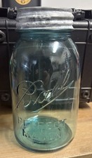 Vintage 1910-1923 Ball Perfect Mason Jar Aqua with zinc lid Rare Misprint G