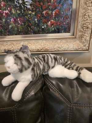 Douglas Cuddle Toys Smokey Gray Cat Tabby Striped Plush 15  Realistic Soft Toy