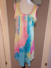 ladies sleeveless, multicoloured dress, UK size 16.