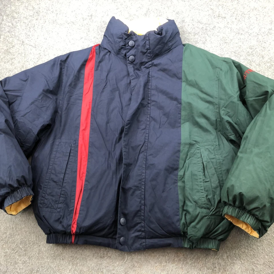 Chaqueta Nautica Vintage Para Hombre Grande Azul Marino Amarillo Colorblock Reversible Puffer Años 90 Foto 2 de 4