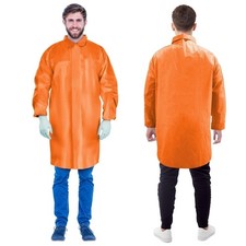 Orange Disposable Lab Coats, 3XL, 10 Pack, Polyethylene, No Pockets