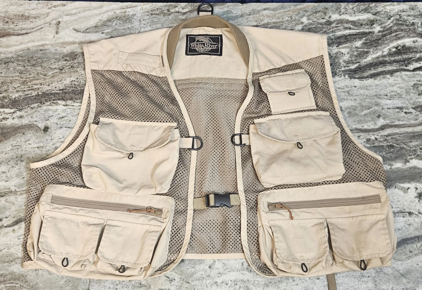 Men's White River Fly Shop Fishing Vest Zip Front Multiple Pockets Large