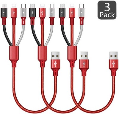 Asicen 3 Stück Multi USB Ladekabel 3A, 3 in 1 Geflochten 1 Fuß, Rot - 1 