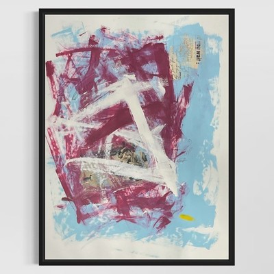 Original Mixed Media Abstract Art Painting 18x24  Feeding Ducks'' Signed