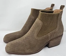 Crown Vintage Womens Giancita 7.5M Snakeskin Print Tan Leather Wool Ankle Bootie