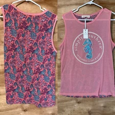 NWT Simply Southern Woman Med Tank Top  shirt Seahorse Ocean Beach Sea Life