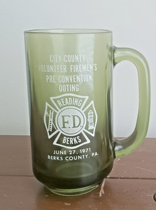 1971 City-County Volunteer Fireman's Pre Convention Outing Green Glass Mug