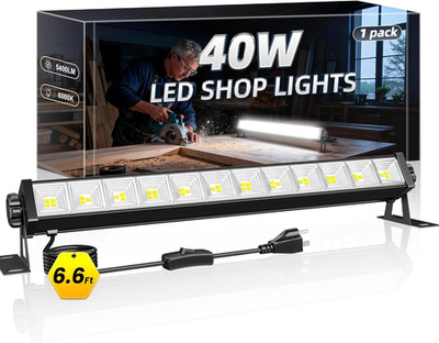 1 Pack LED Shop Light, 40W 5400LM Plug in Garage Lights with 6.6FT Long Power Co